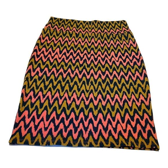 LuLaRoe Cassie Zigzag Womens’s Skirt Size Large Pink Mustard Yellow And Blue - Picture 1 of 5